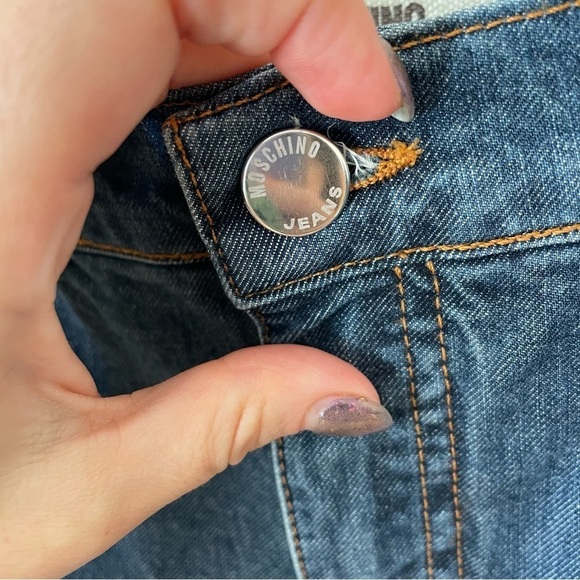 Moschino Peace Sign Vintage Y2K 2000 Mid-Rise Stretch Denim Bootcut Jeans EUC 26 - Picture 4 of 10